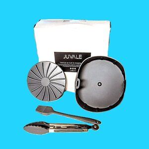 Air Fryer Gray Silicone 2-Piece Liner ~ 6.3" Round ~ BONUS: Basting Brush/Tongs